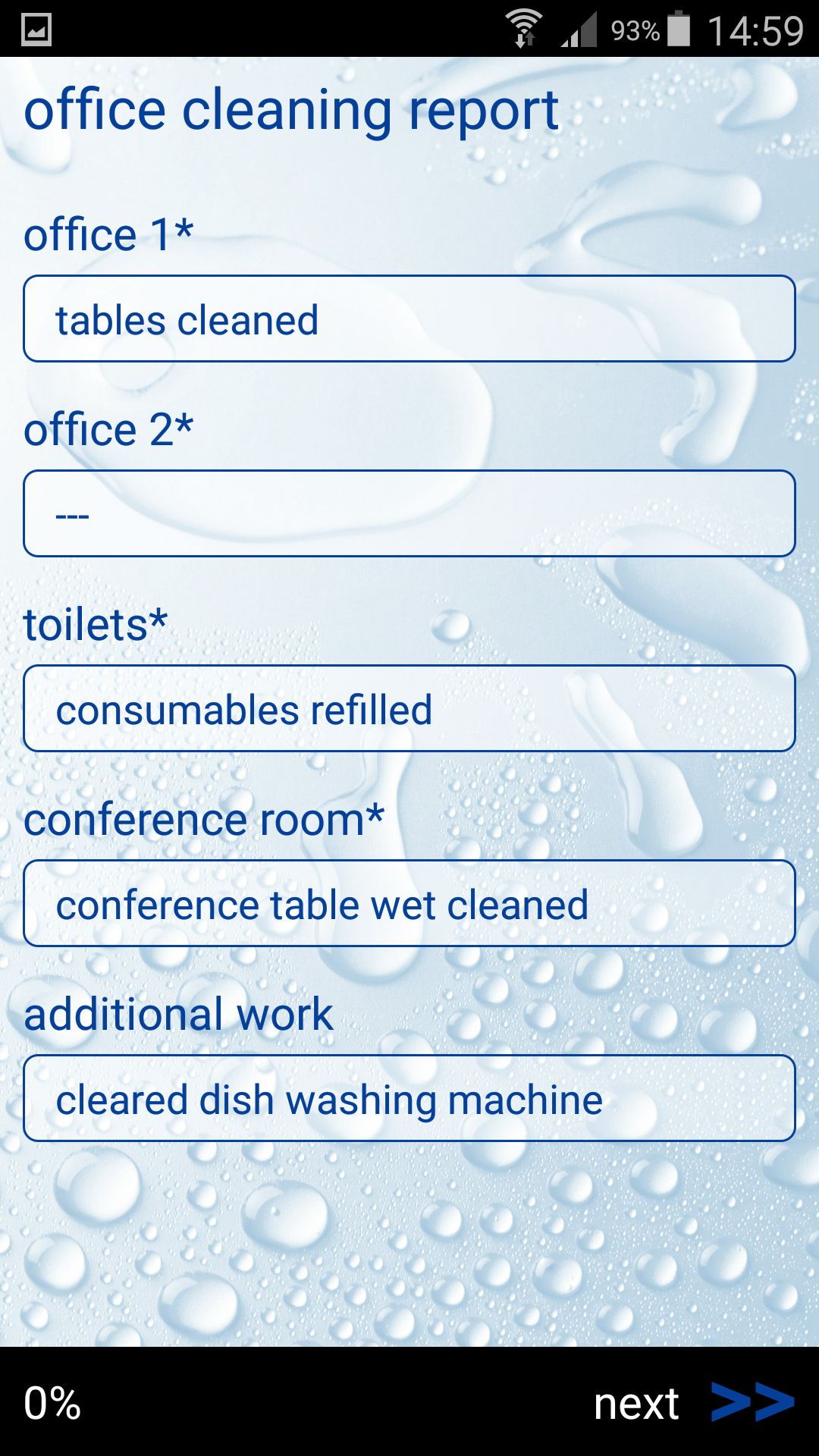 Office Cleaning Report Report on cleaning services Android App